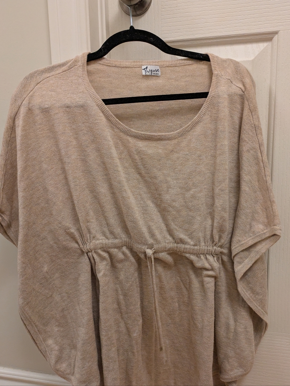 Thyme Maternity Neutral Drawstring Knit Tunic in Beige